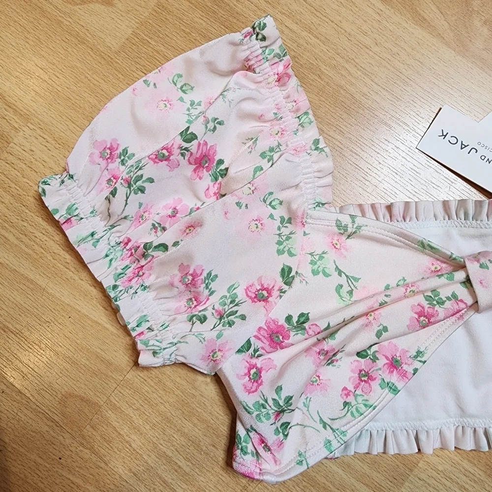 NWT Janie and Jack Smocked puff sleeve sweetheart 2 piece swim set. Kids size 16